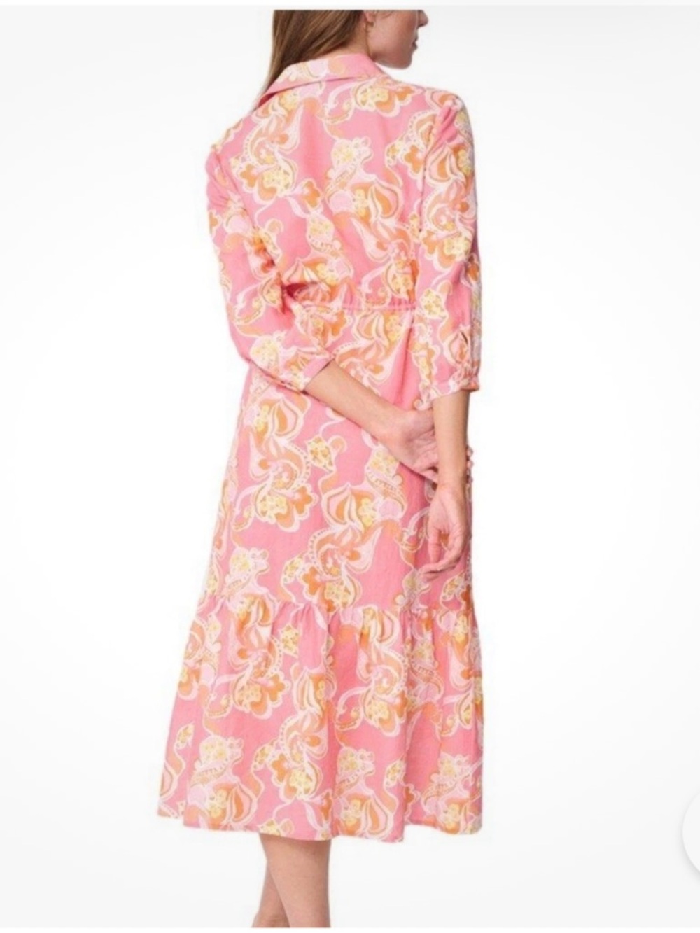 J. MCLAUGHLIN Women's Small Foley Linen Cotton Orange Pink Floral Midi Dress - Picture 6 of 10